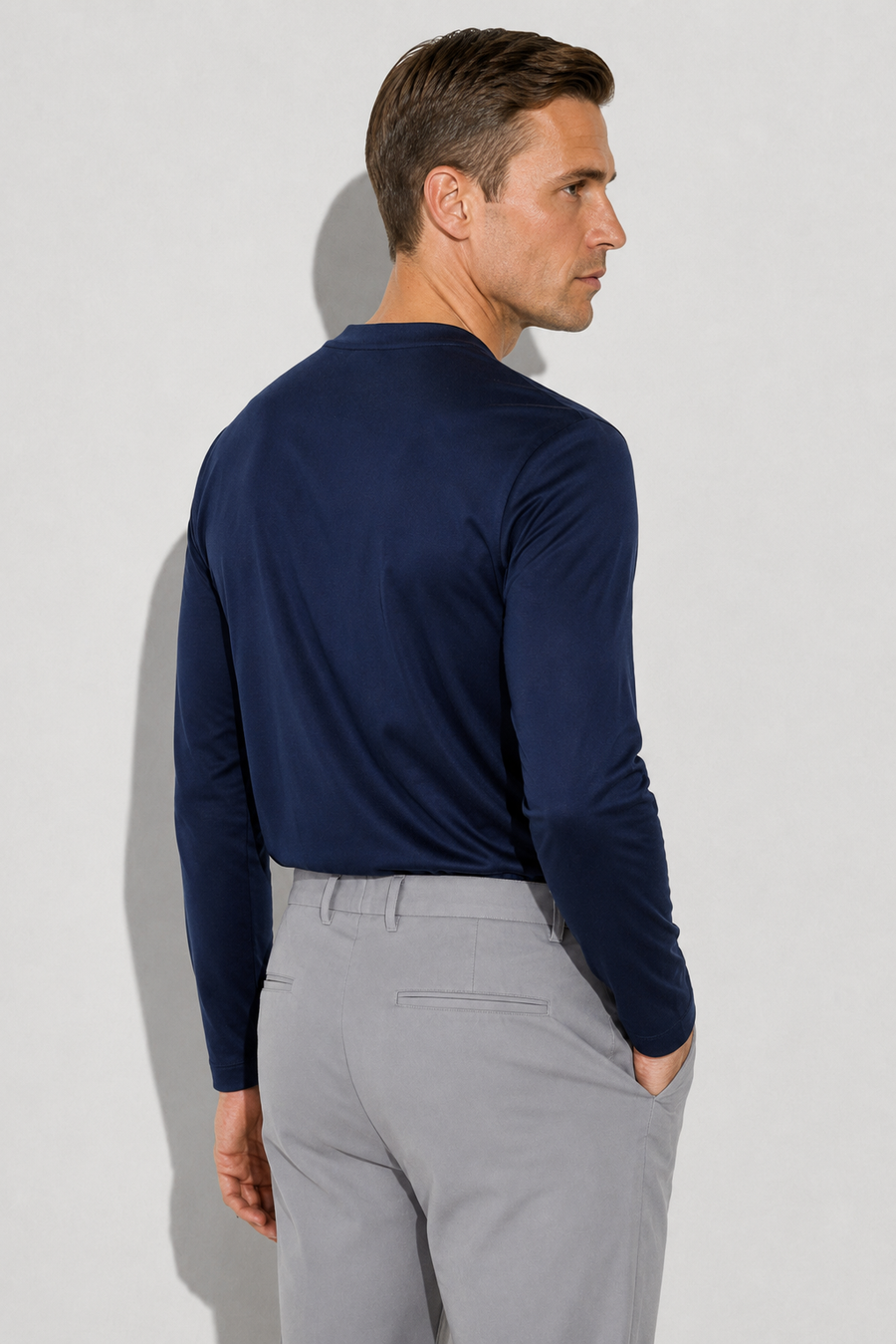 Long-sleeve mercerised T-shirt · Navy — View 4
