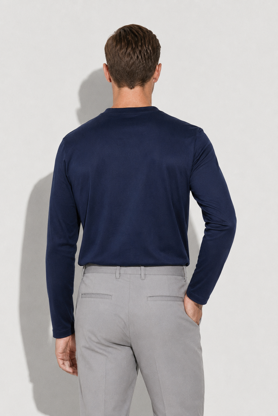 Long-sleeve mercerised T-shirt · Navy — View 5
