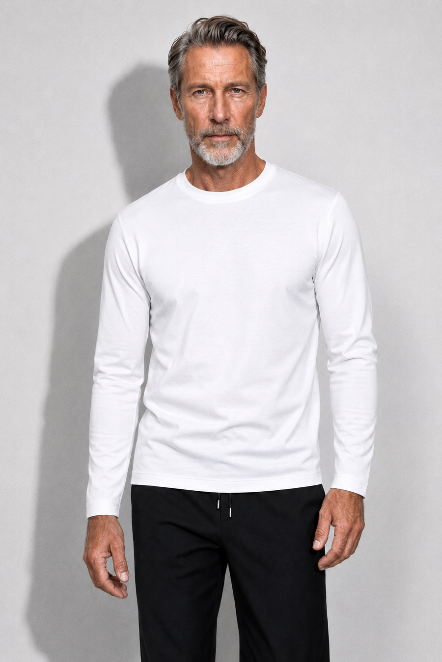 Camiseta mercerizada de manga larga · Blanco