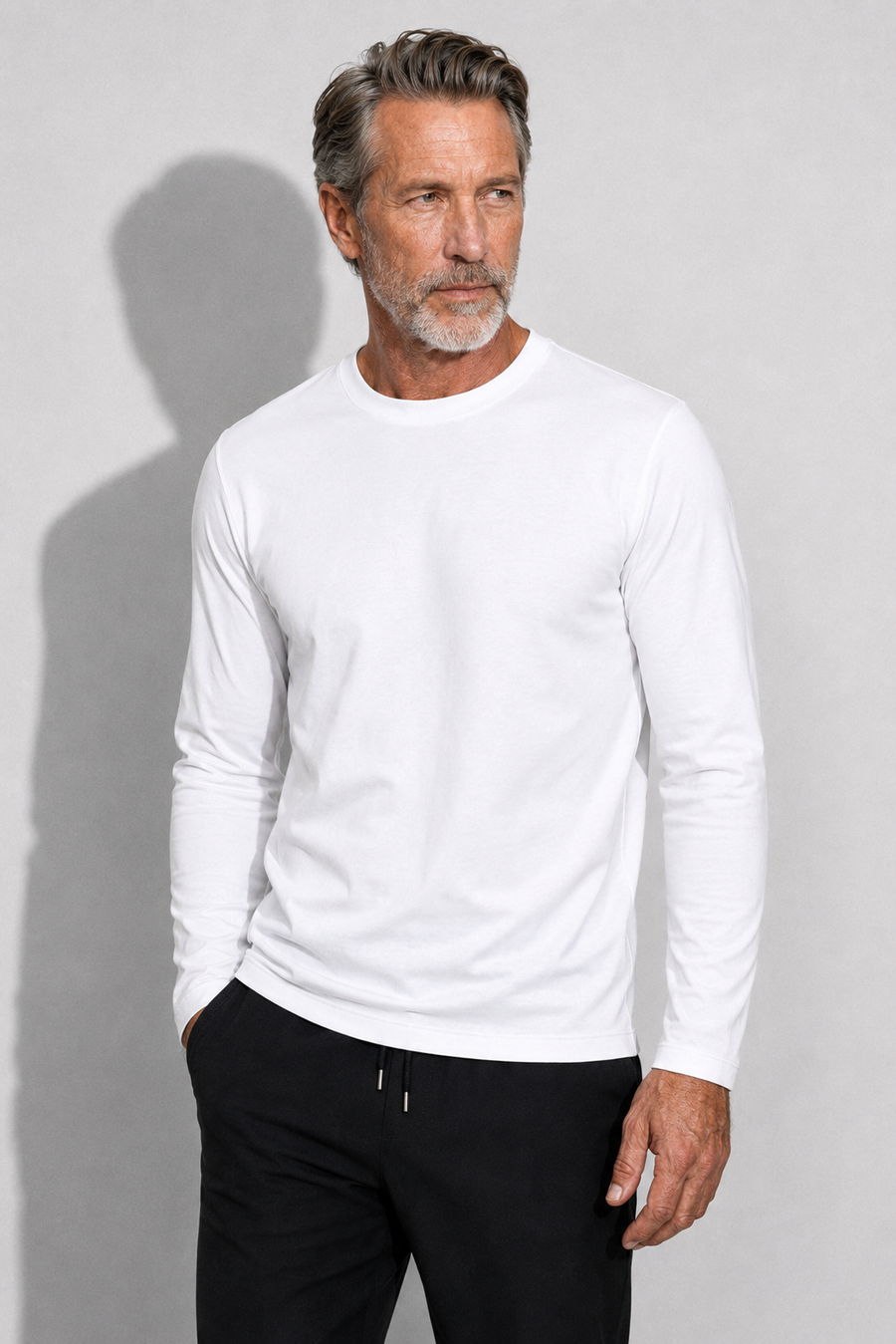 Merzerisiertes Langarm-T-Shirt · Weiß — Ansicht 3
