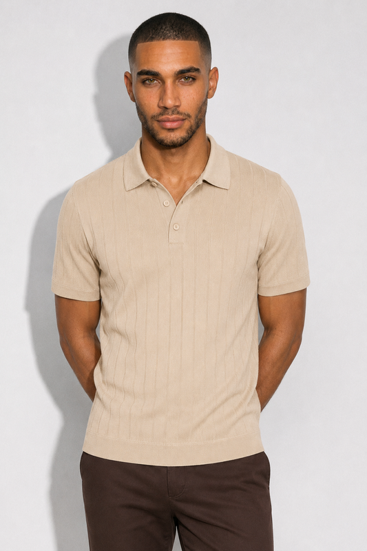 Ribbed Polo · Beige