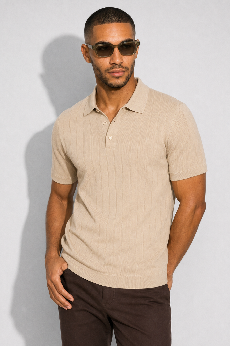 Polo canalé · Beige — Vista 3