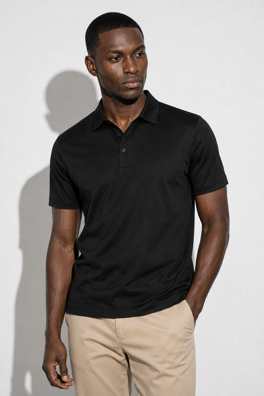 Mercerised polo shirt · Black — View 2