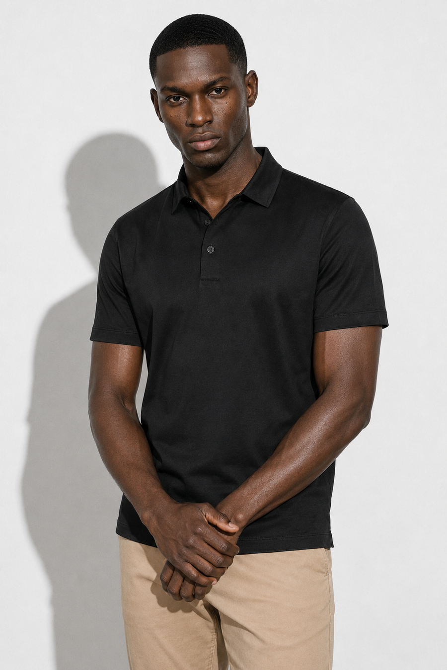 Mercerised polo shirt · Black — View 3