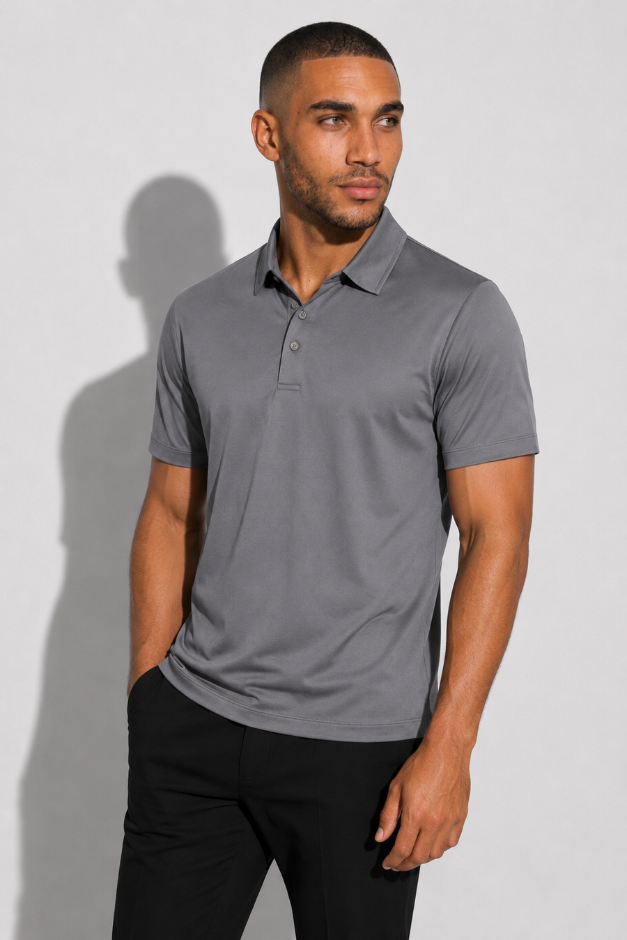 Mercerised Polo Shirt · Grey — View 3