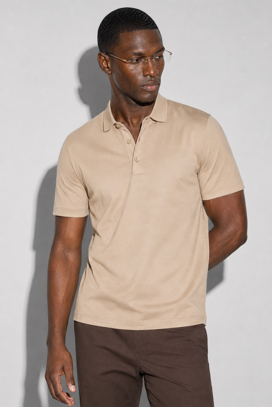 Mercerised polo shirt · Beige — View 3