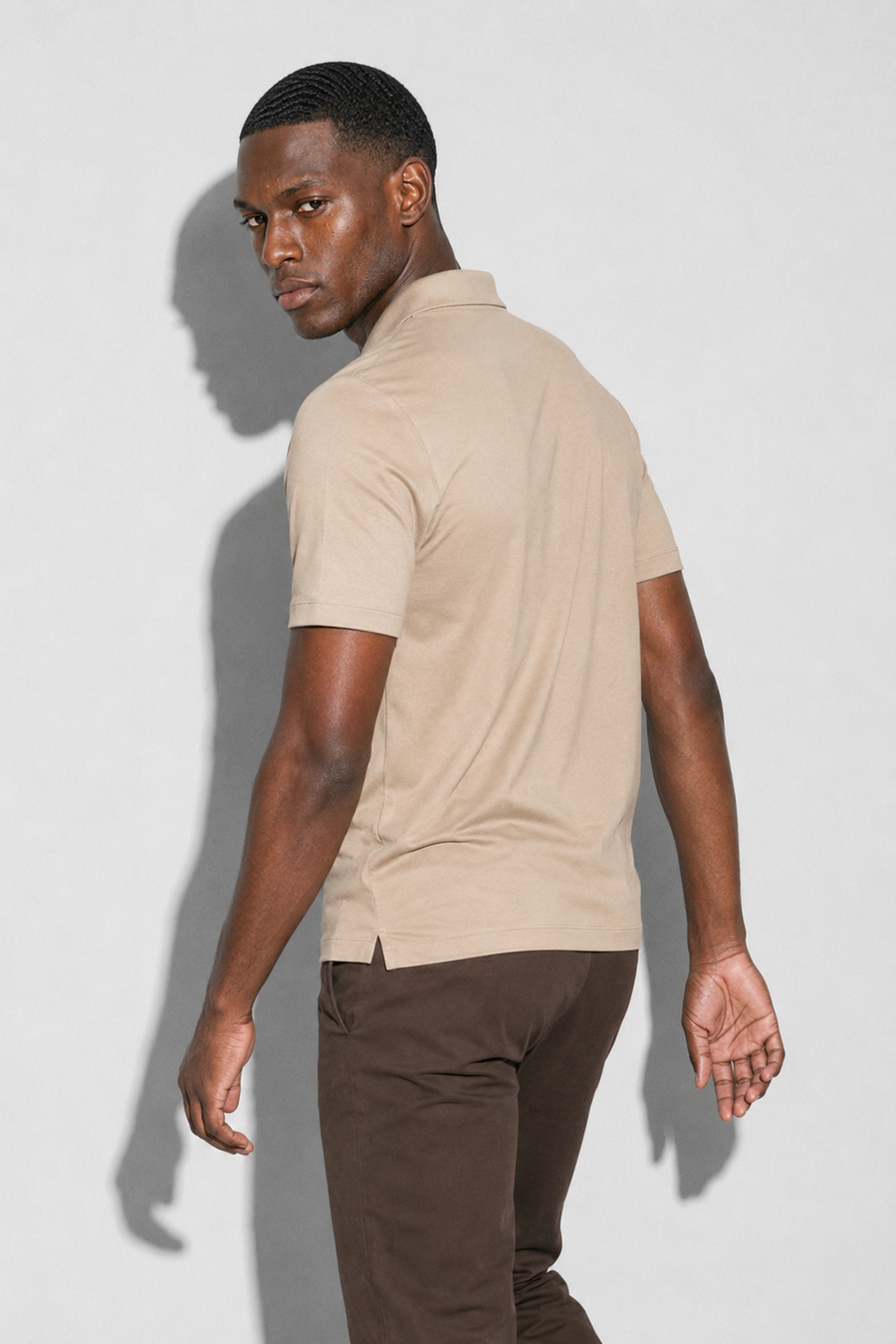 Mercerised polo shirt · Beige — View 4