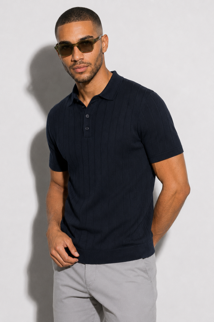 Polo canalé · Azul marino — Vista 3