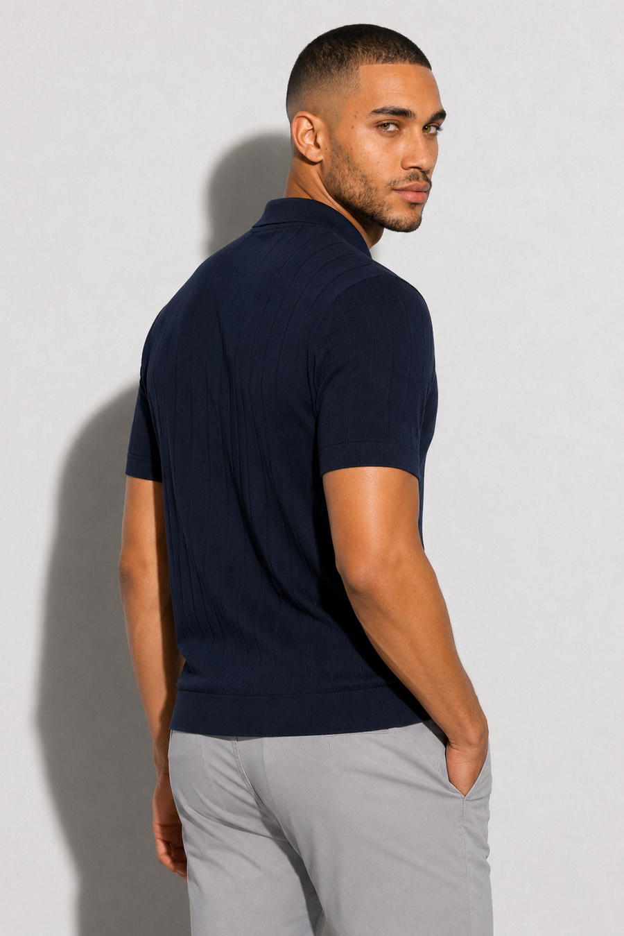 Polo canalé · Azul marino — Vista 4