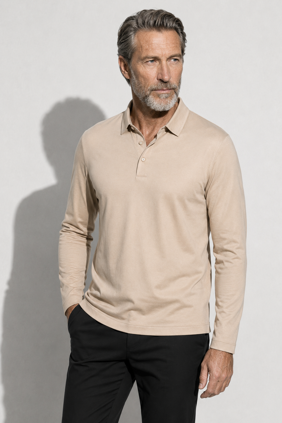 Polo mercerizzata a maniche lunghe · Beige — Vista 3