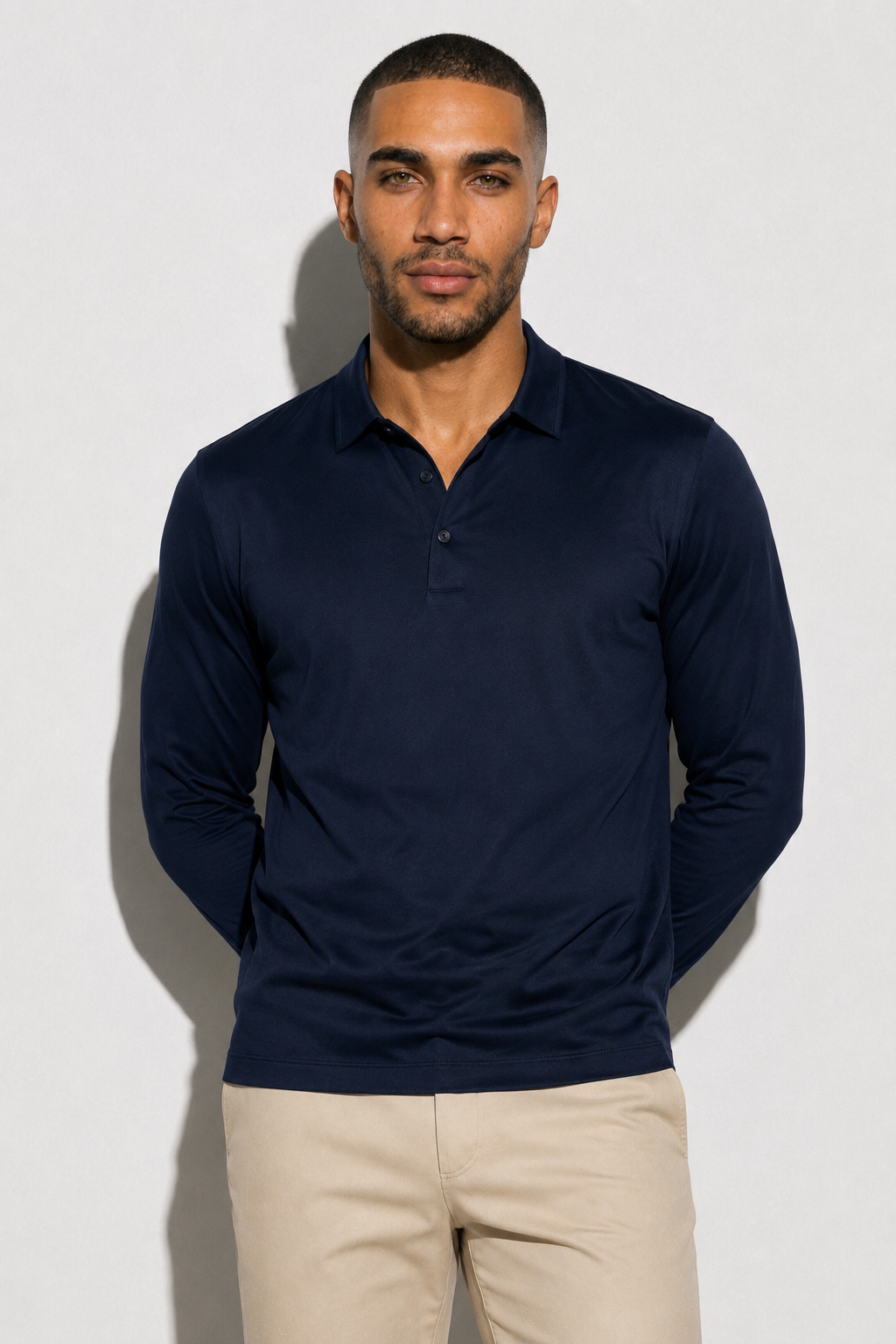 Polo mercerisé manches longues · Marine