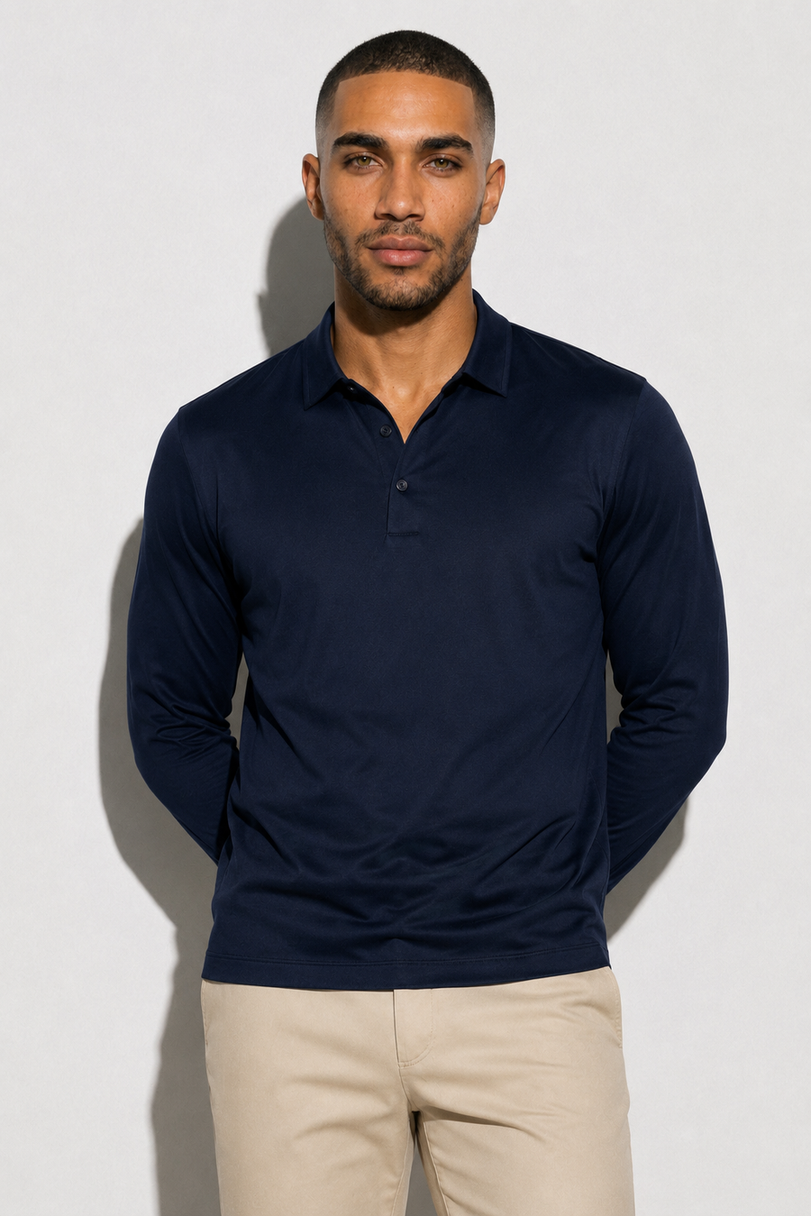 Merzerisiertes Langarm-Polo · Marineblau — Ansicht 2