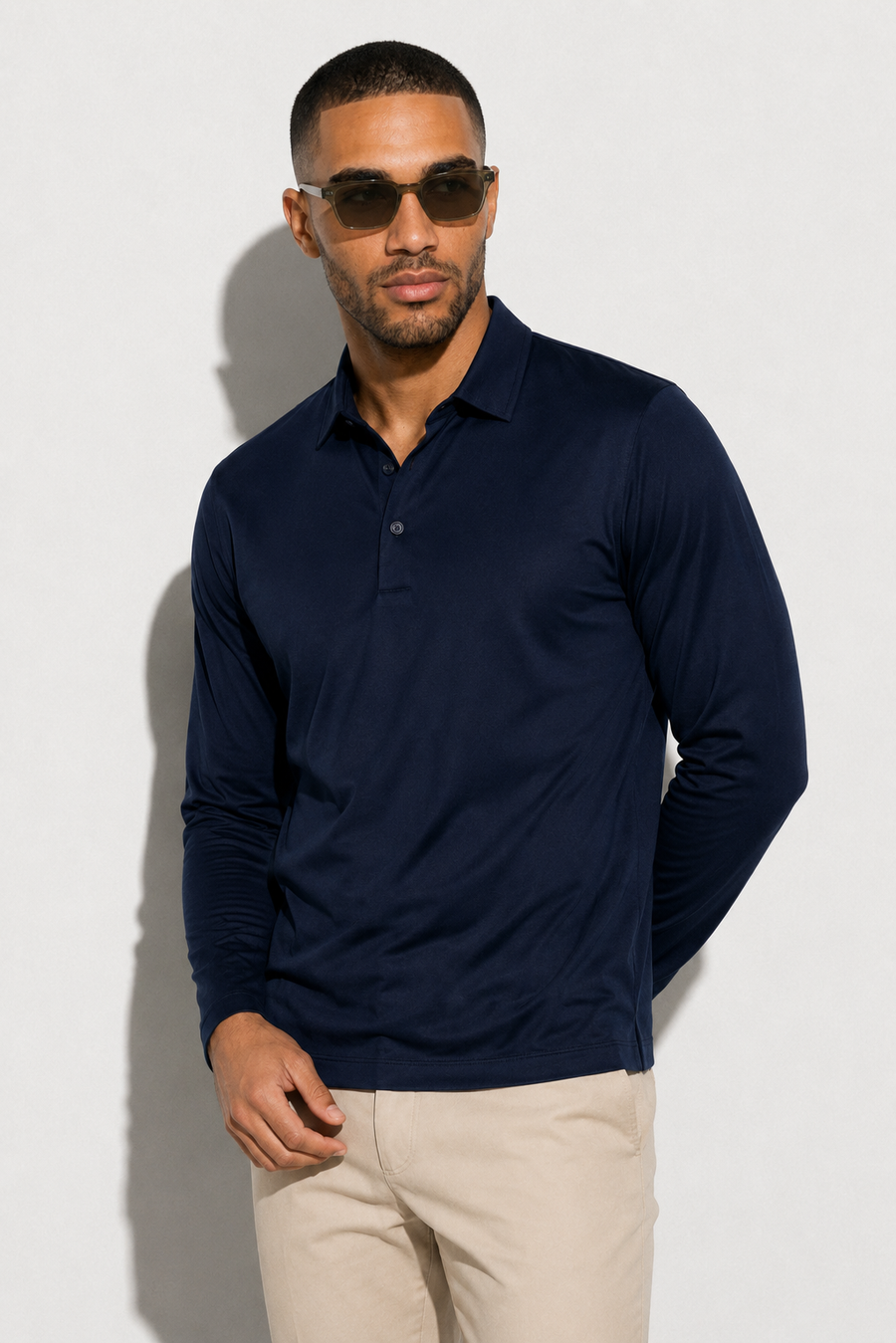 Merzerisiertes Langarm-Polo · Marineblau — Ansicht 3