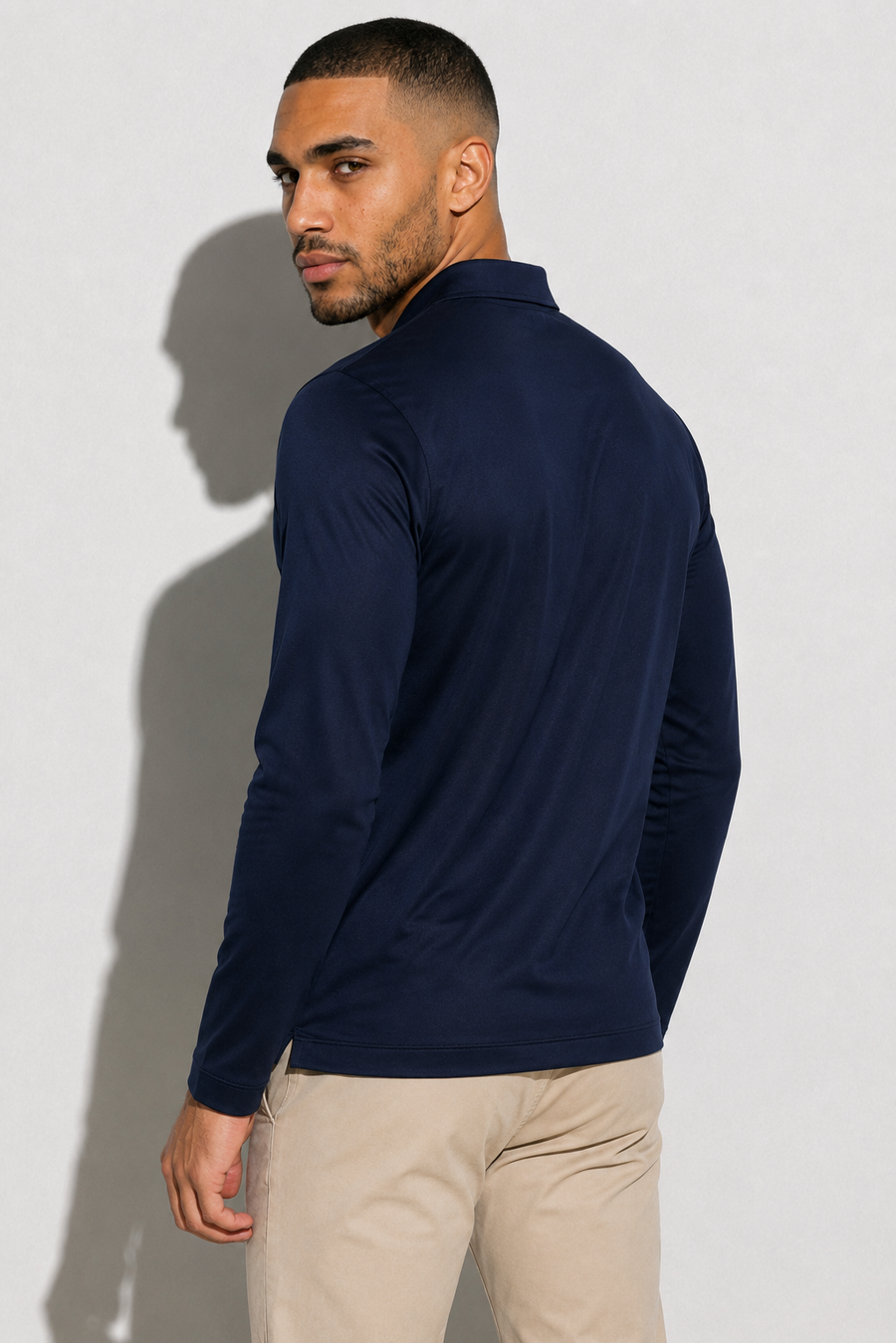 Merzerisiertes Langarm-Polo · Marineblau — Ansicht 4