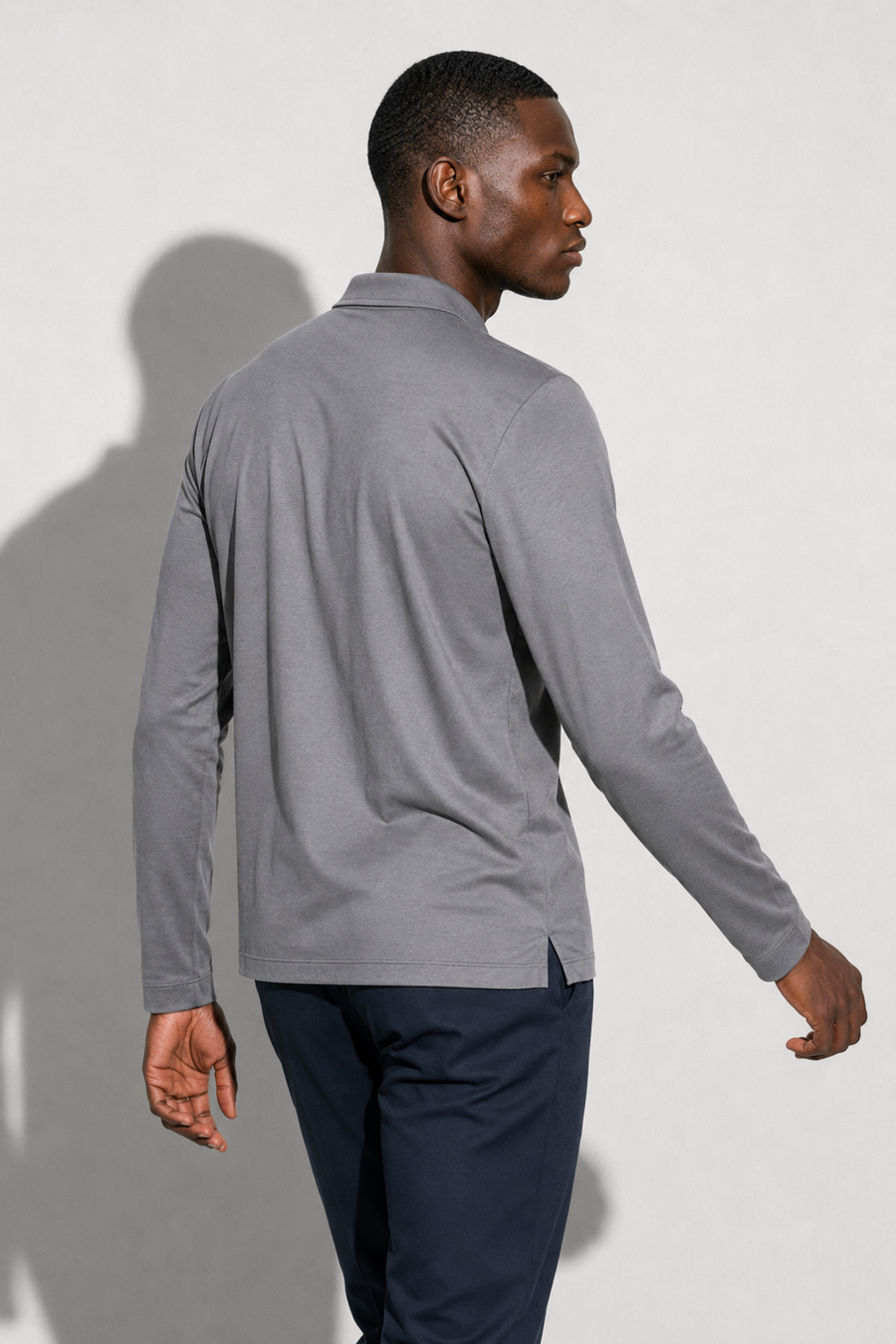Polo mercerisé manches longues · Gris — Vue 4
