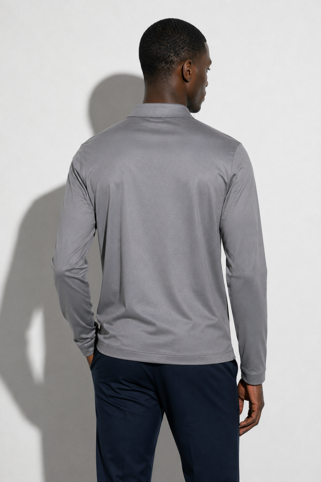 Polo mercerisé manches longues · Gris