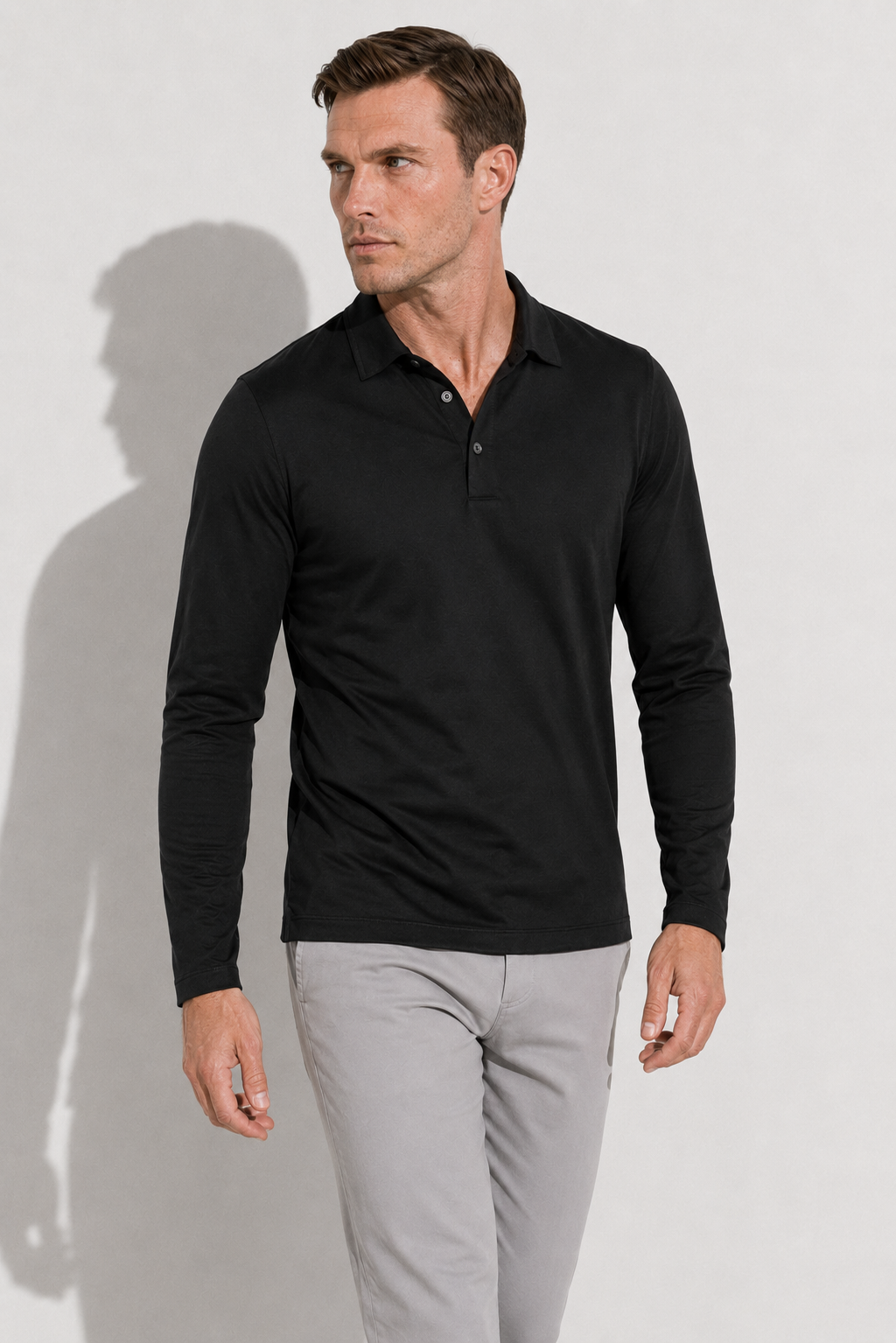 Polo mercerisé manches longues · Noir