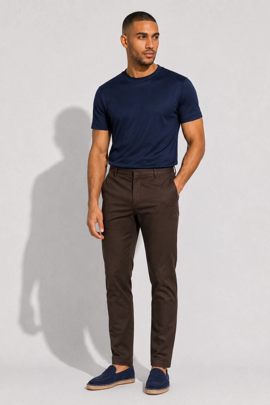 Stretch twill broek · Bruin — Weergave 3