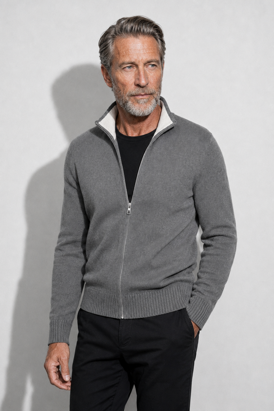 Cardigan con zip · Grigio — Vista 3