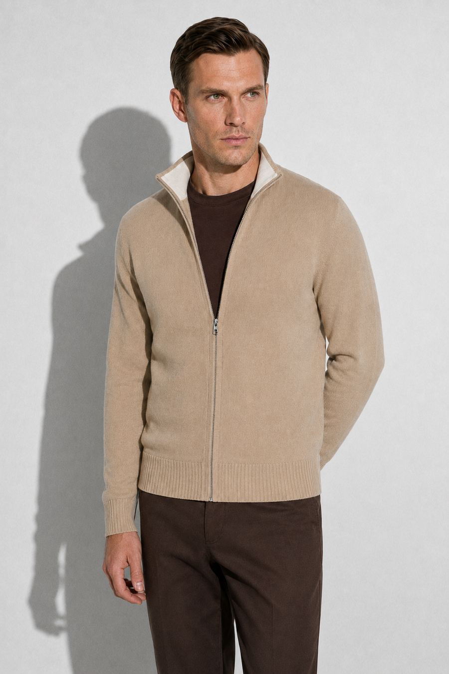 Cardigan zippé · Beige — Vue 3