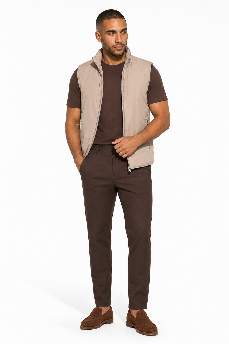 Reversible padded gilet · Beige — View 3