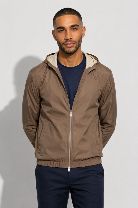 Windbreaker jacket with hood · Taupe
