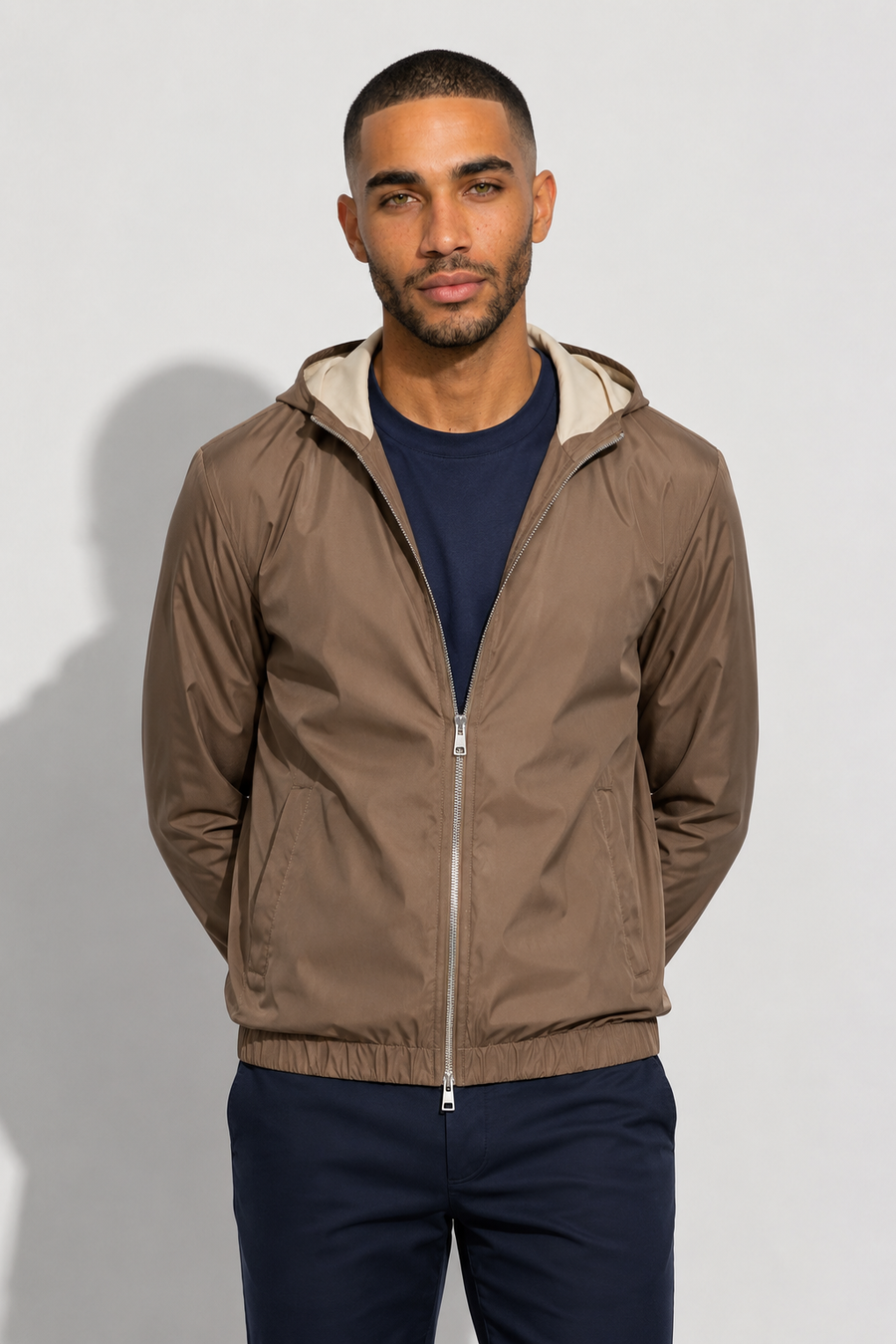 Windbreaker jacket with hood · Taupe