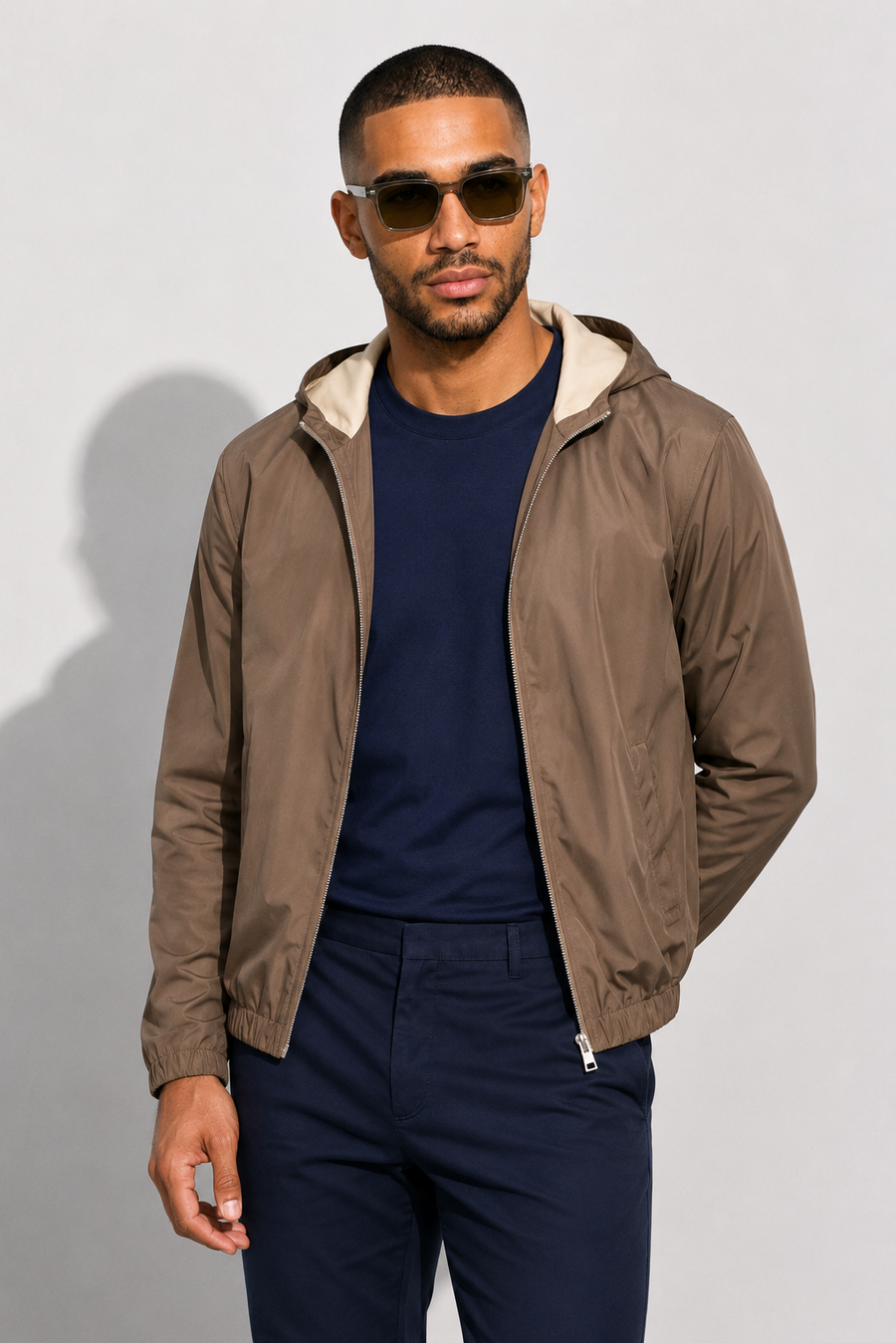 Windbreaker jacket with hood · Taupe — View 2