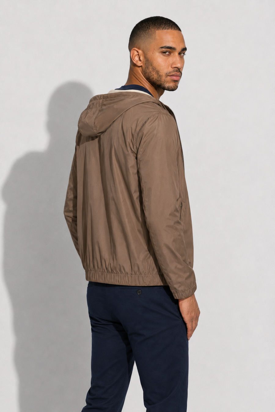 Windbreaker jacket with hood · Taupe — View 3