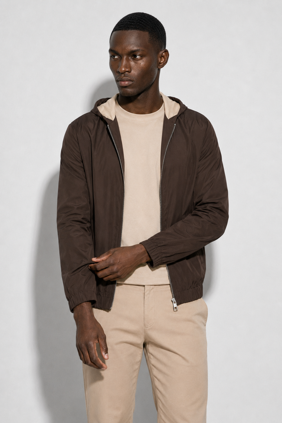 Hooded windbreaker · Brown
