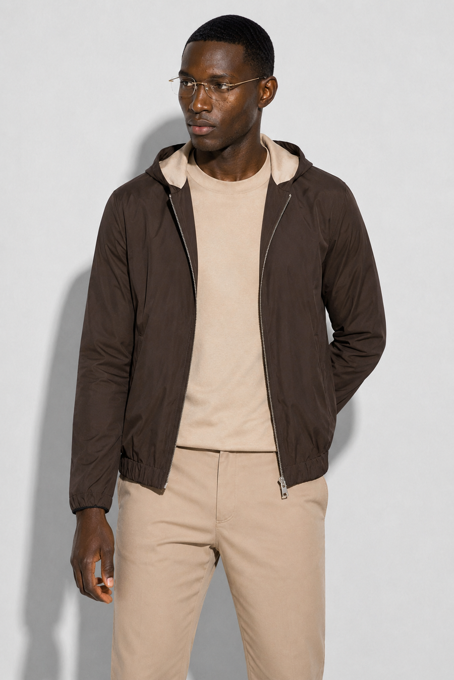 Hooded windbreaker · Brown — View 2