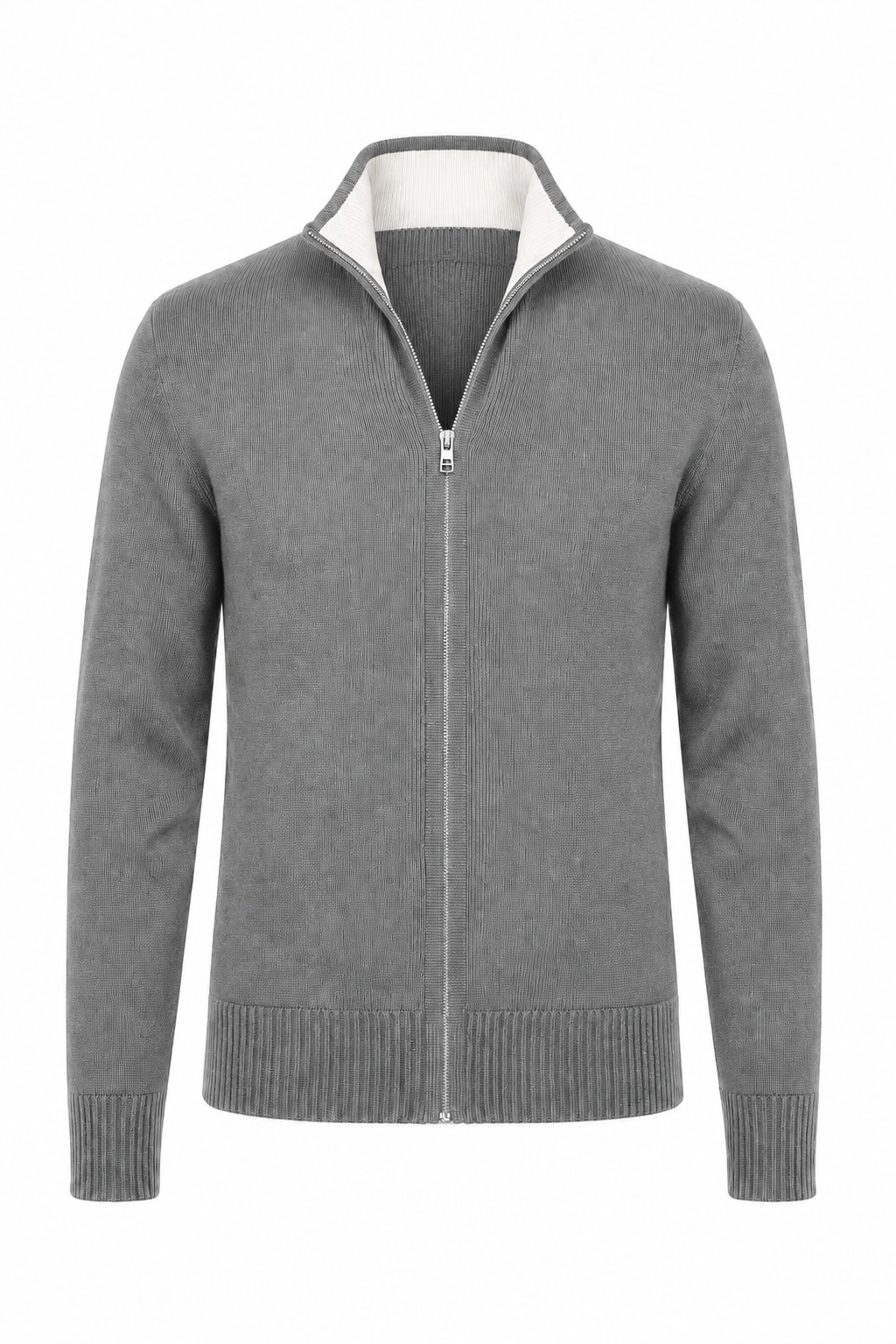 Cardigan zippé · Gris ghost mannequin fond blanc