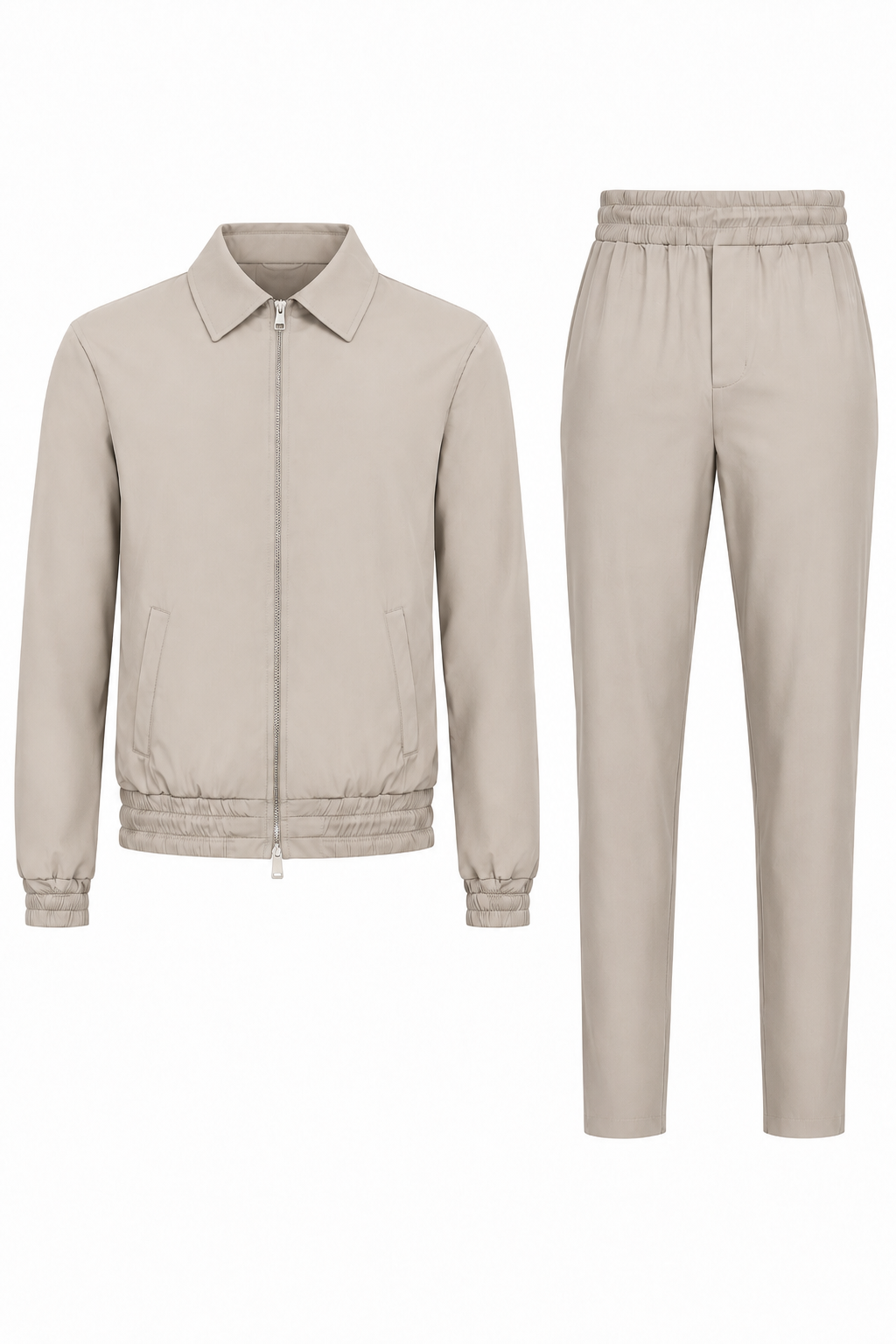 Ensemble travel · Beige ghost mannequin fond blanc