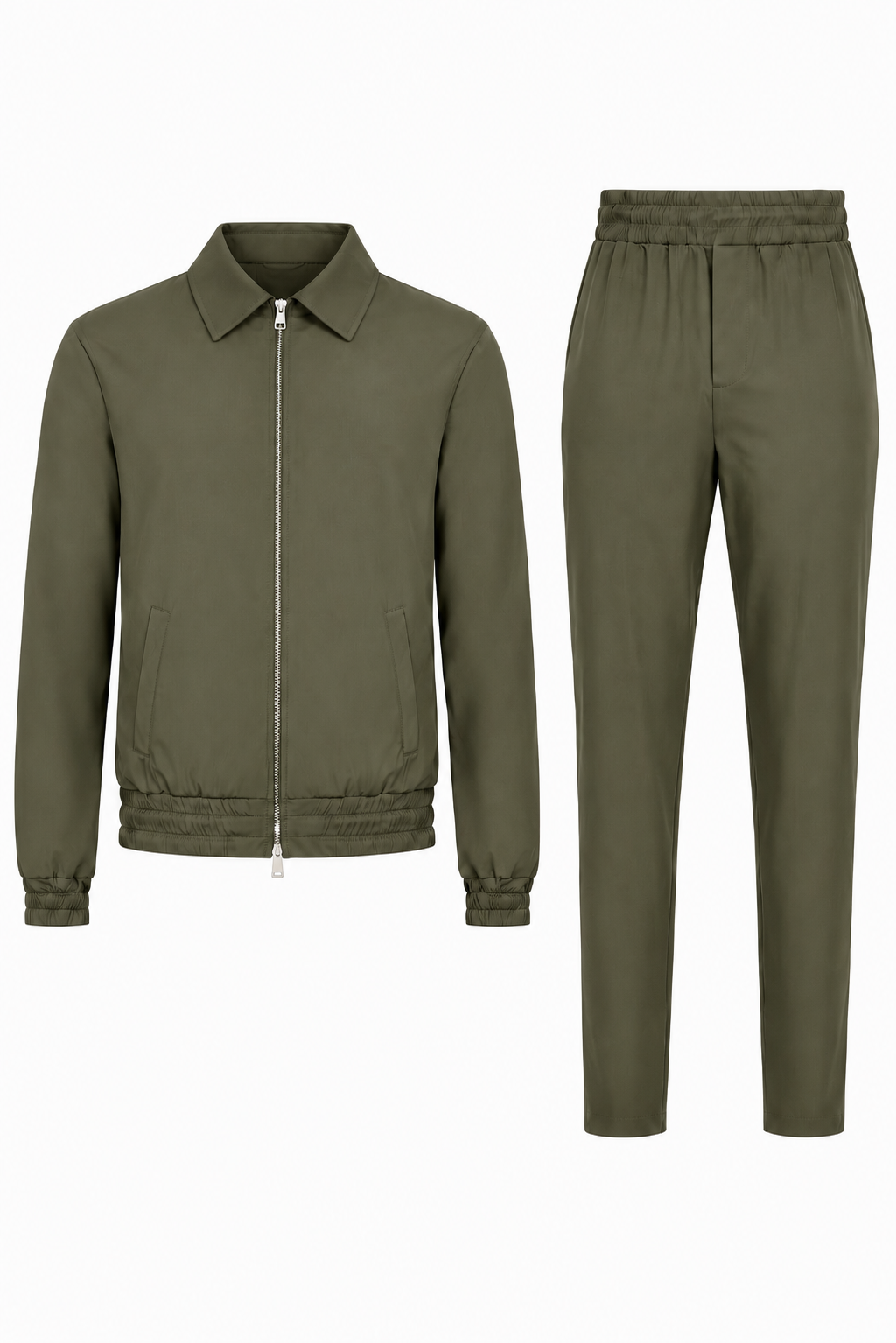 Ensemble travel · Olive ghost mannequin fond blanc