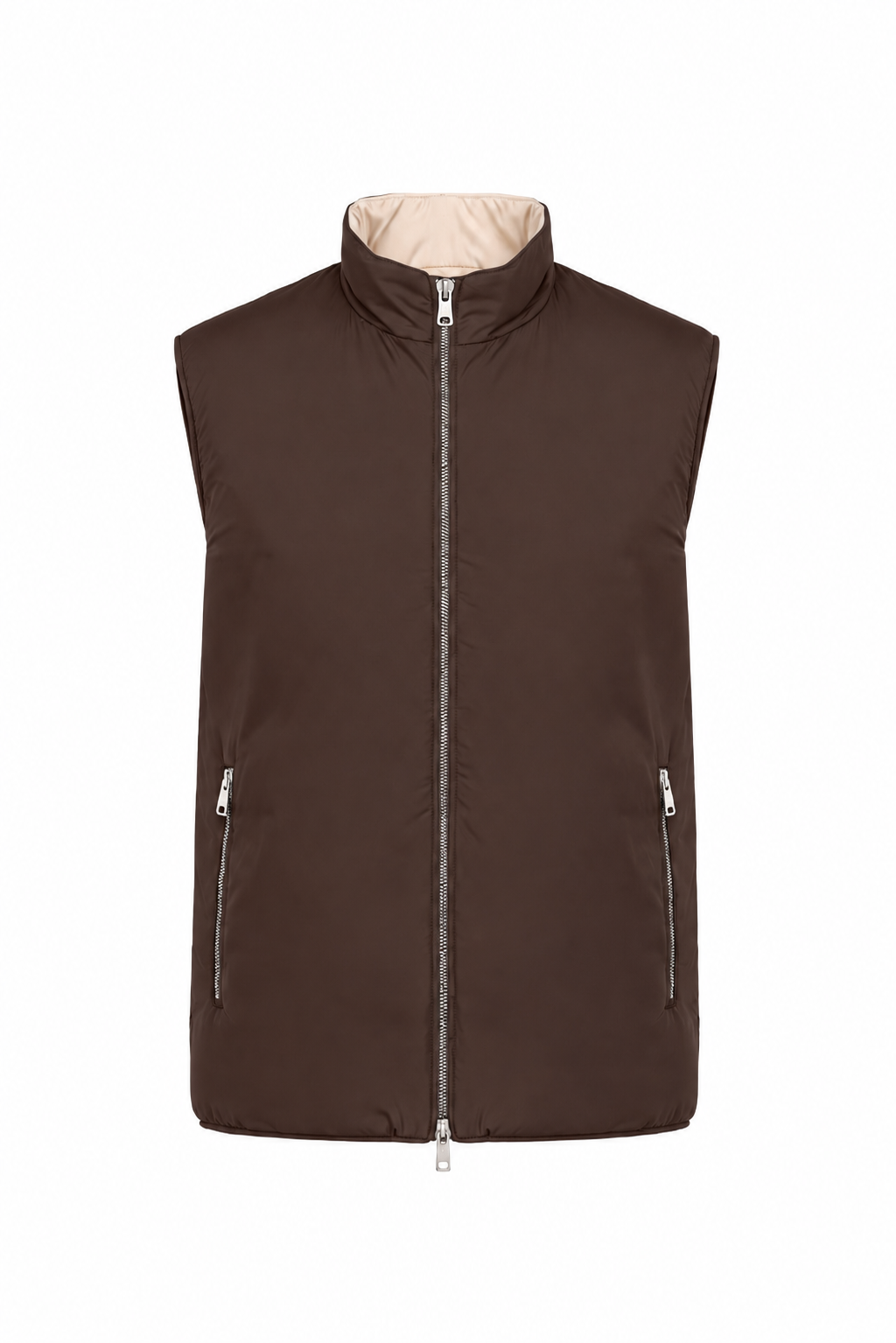 Gilet matelassé · Marron ghost mannequin fond blanc