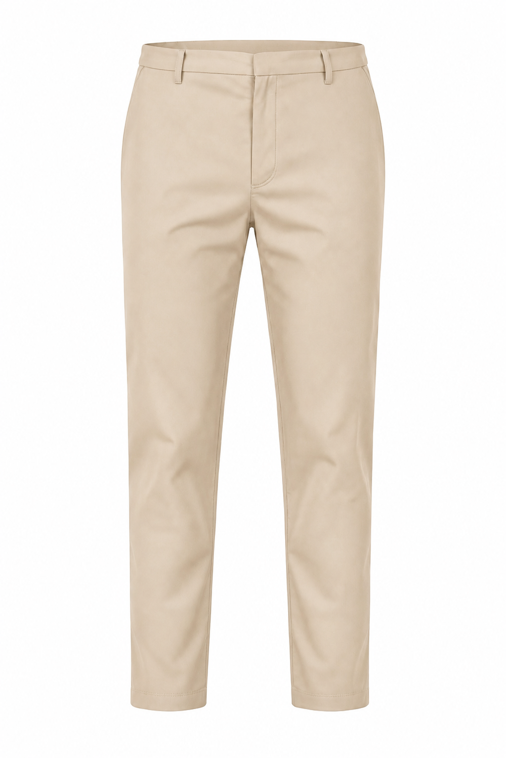 Pantalon twill stretch · Beige ghost mannequin fond blanc