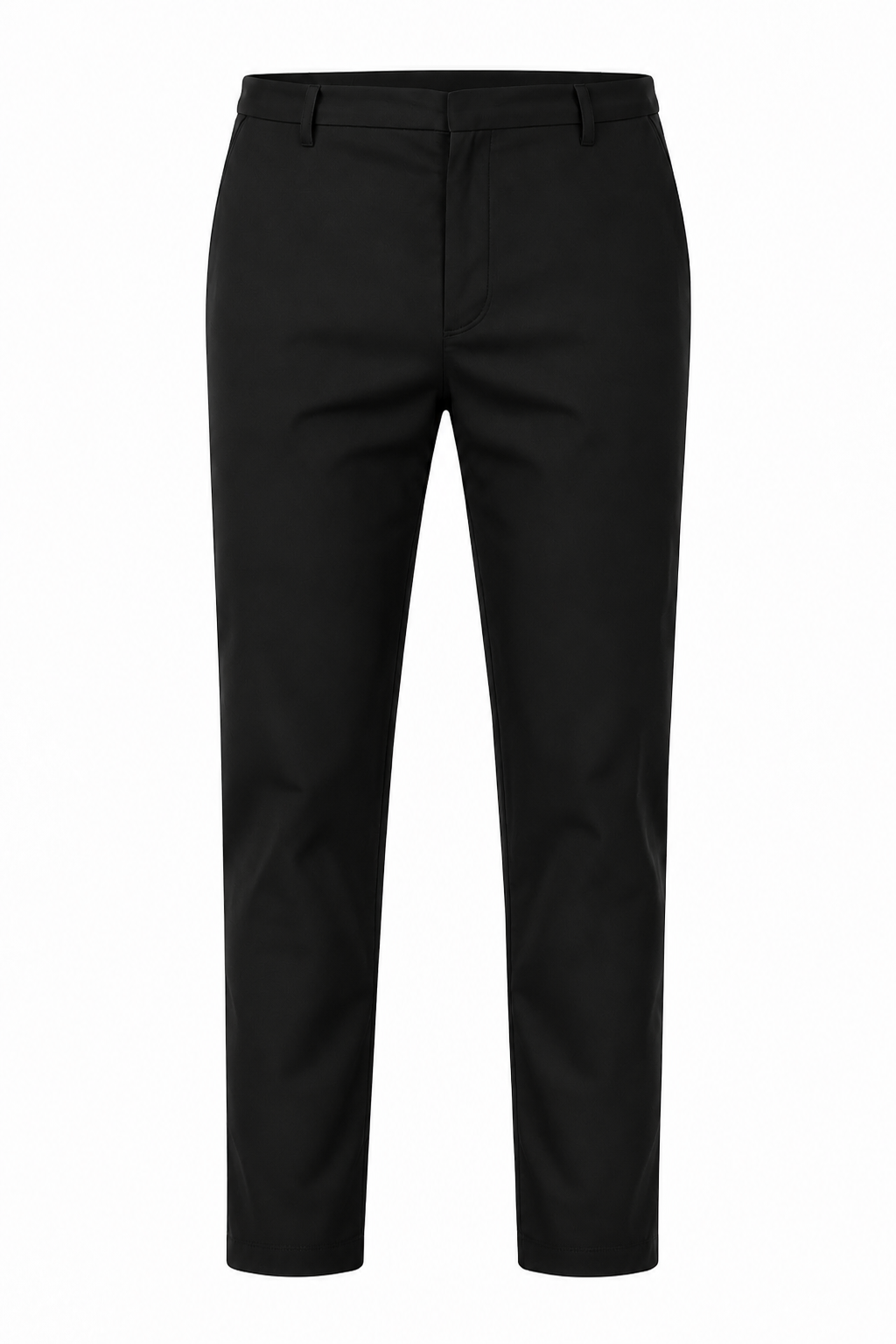 Pantalon twill stretch · Noir ghost mannequin fond blanc
