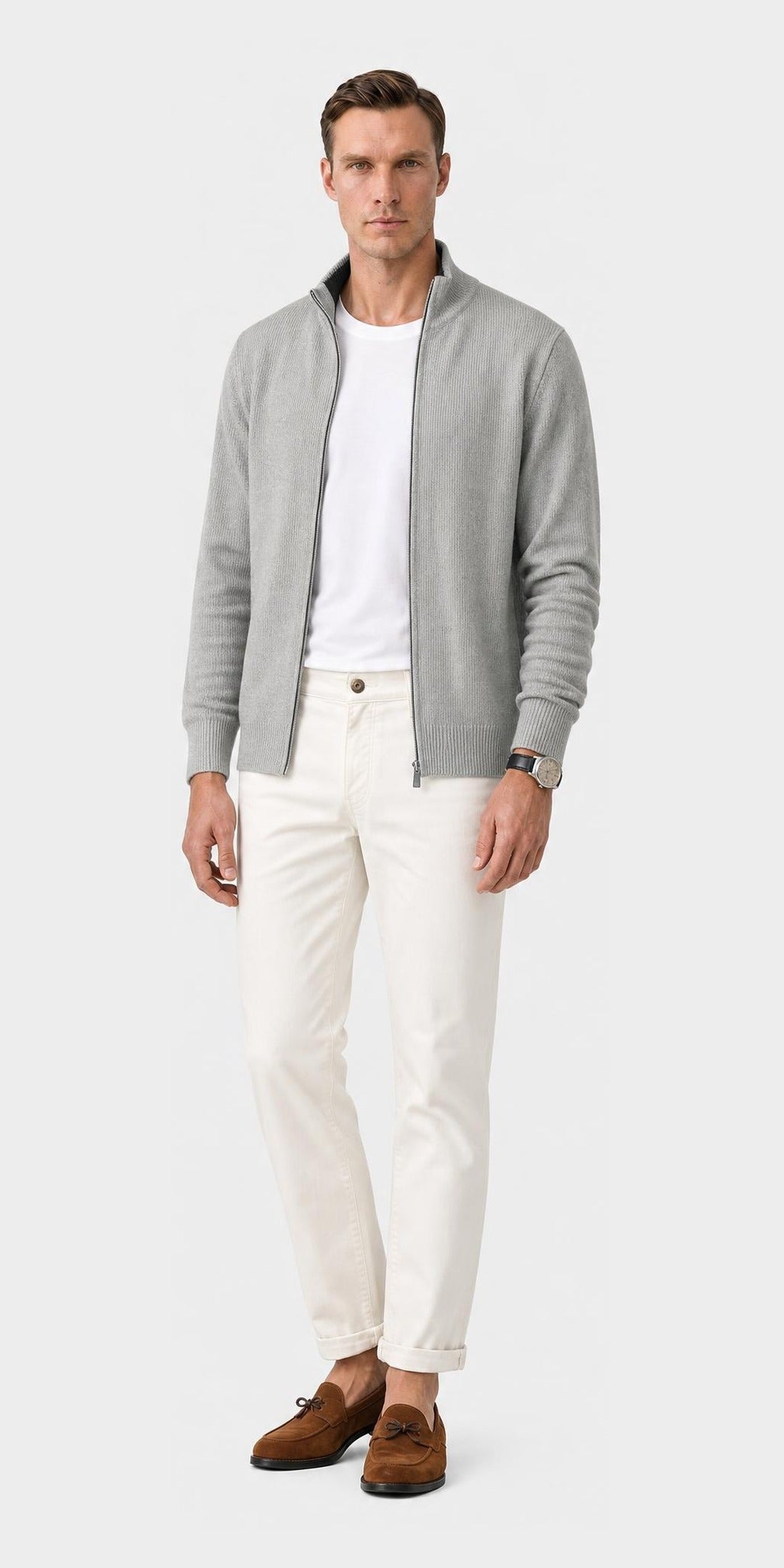 Cardigan zippé · Gris porté