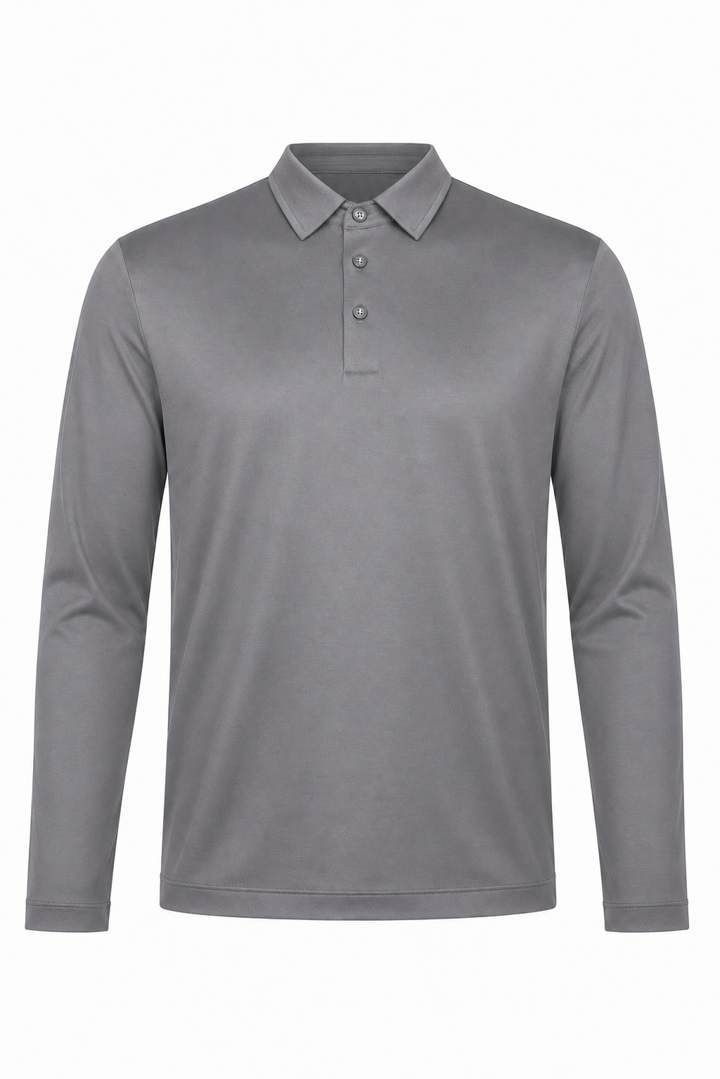 Polo mercerisé manches longues · Gris ghost mannequin fond blanc