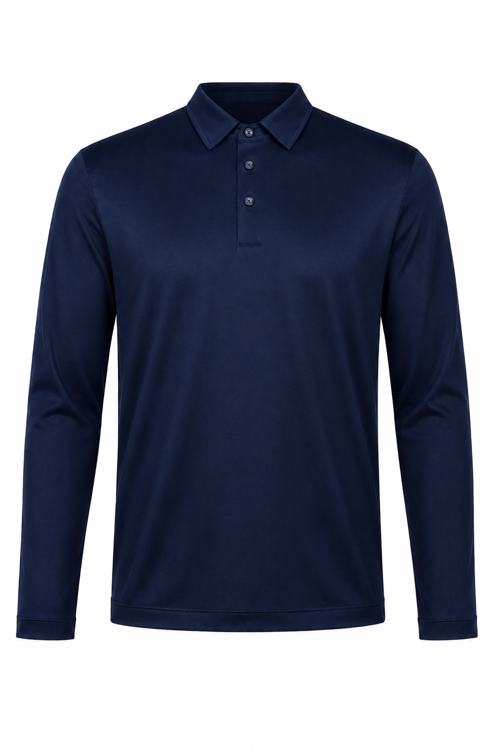 Polo mercerisé manches longues · Marine ghost mannequin fond blanc