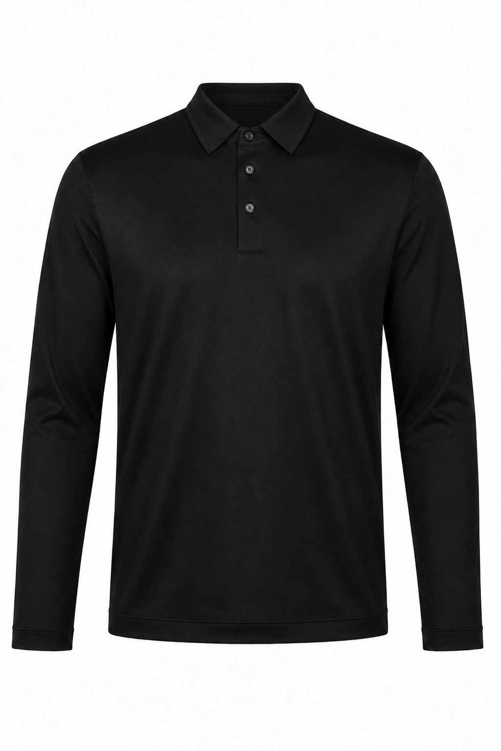 Polo mercerisé manches longues · Noir ghost mannequin fond blanc