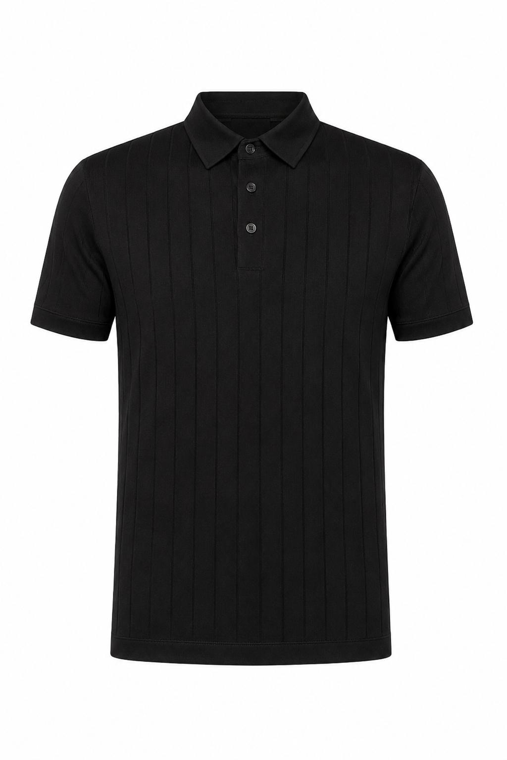 Polo côtelé · Noir ghost mannequin fond blanc
