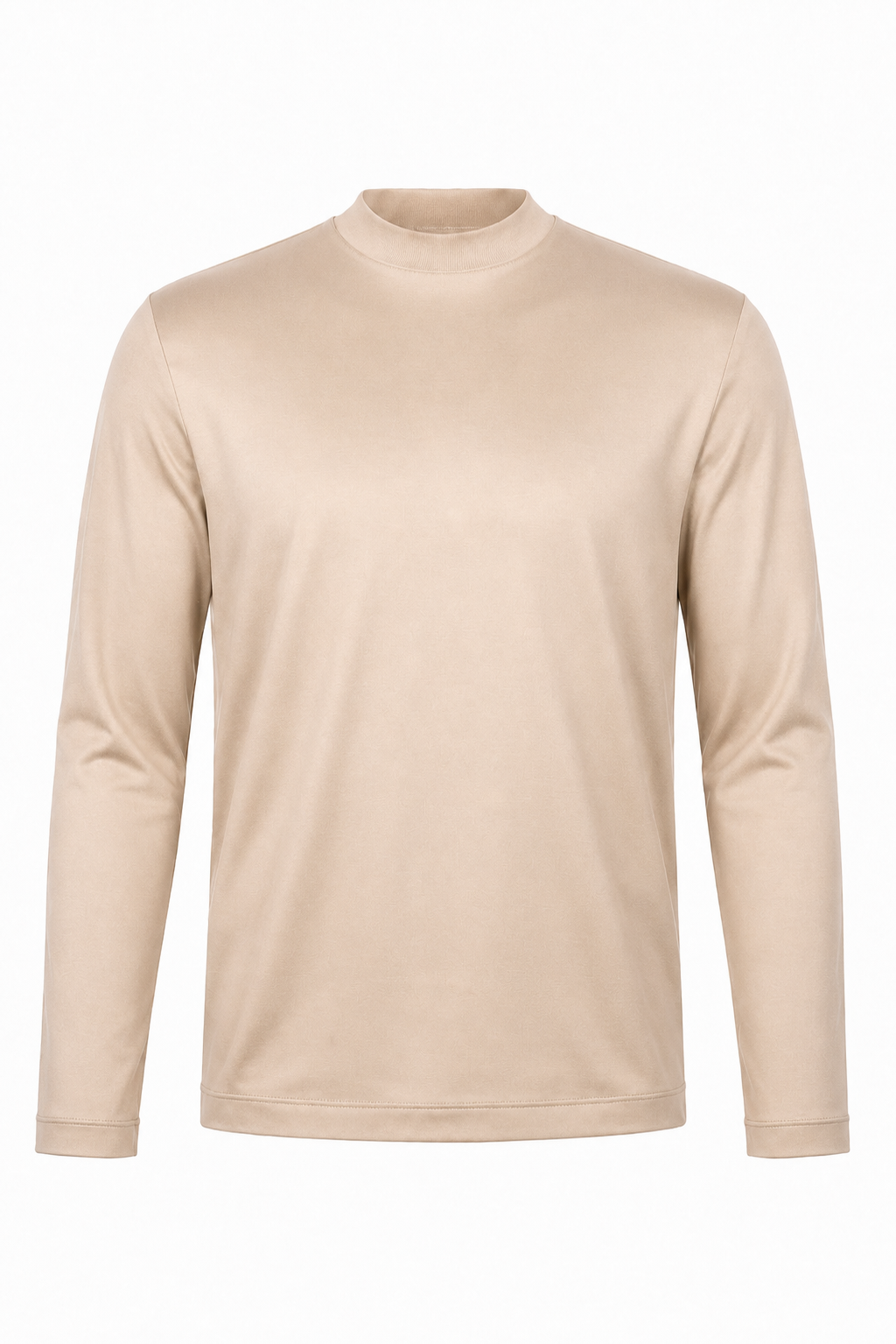 T-shirt mercerisé manches longues Beige ghost mannequin fond blanc
